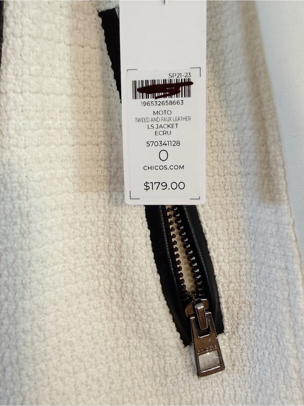 new chico's tweed and vegan leather moto jacket size small nwt - Picture 6 of 10